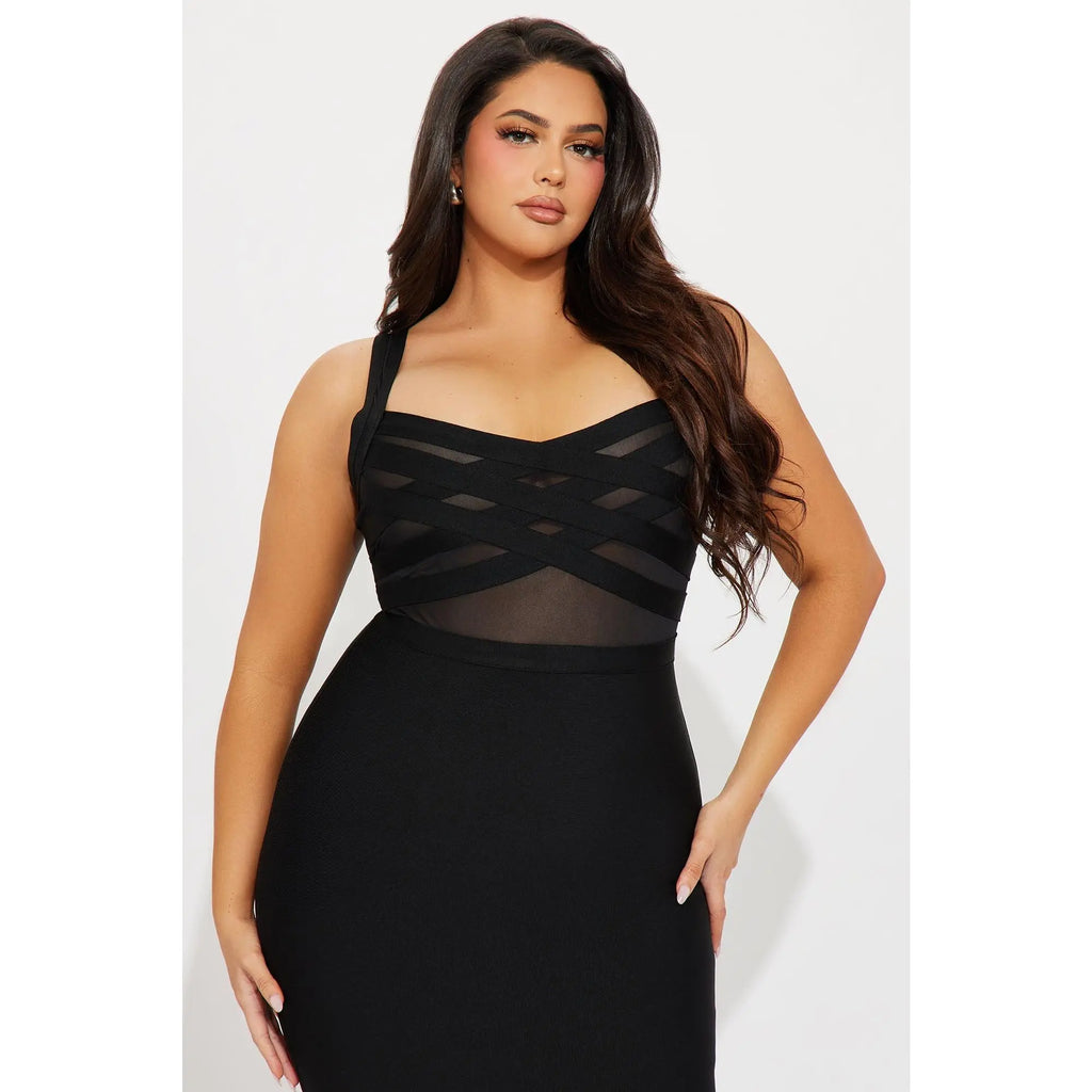 Cassidy Black Midi Dress with Bandage Design
