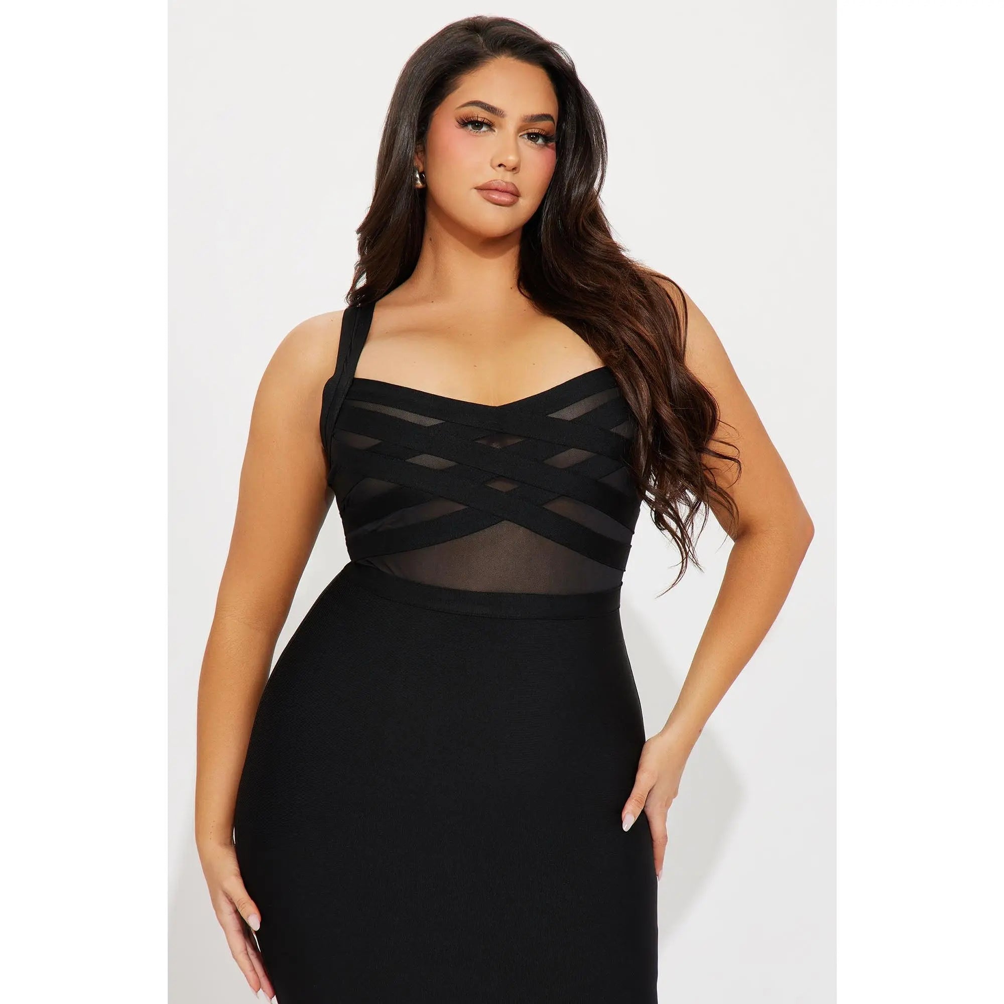 Cassidy Black Midi Dress with Bandage Design