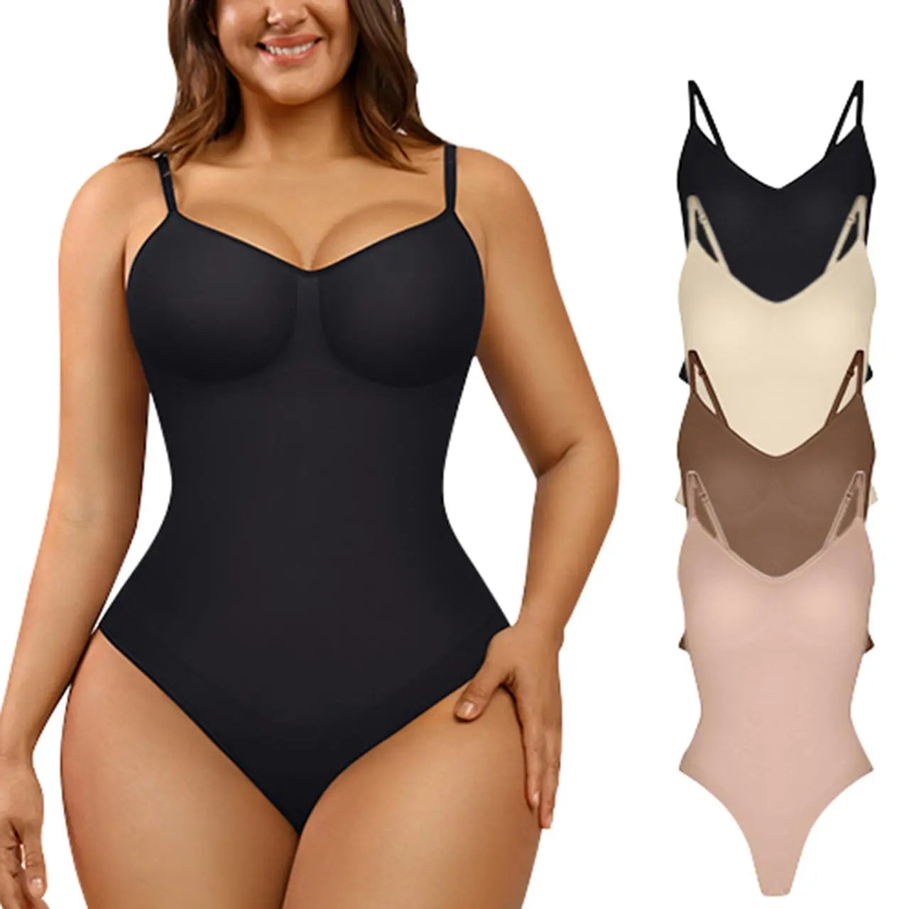 Feelingirl Seamless Covered Bust Thong Bodysuit - Women's Comfort Shapewear for Summer