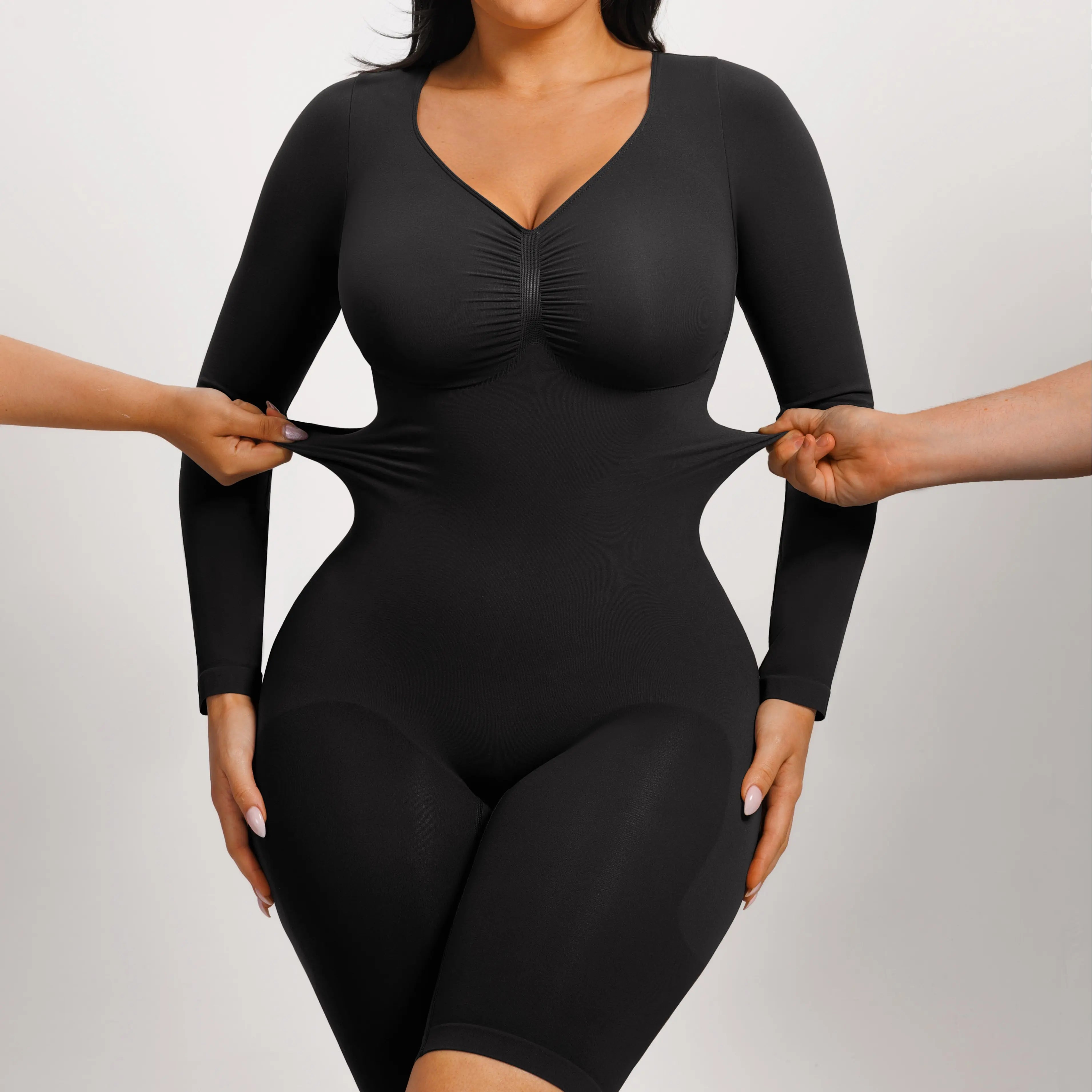 Elevate Your Style with the Feelingirl Women's Long Sleeve V-Neck Tummy Control Bodysuit - Perfect for Every Occasion!