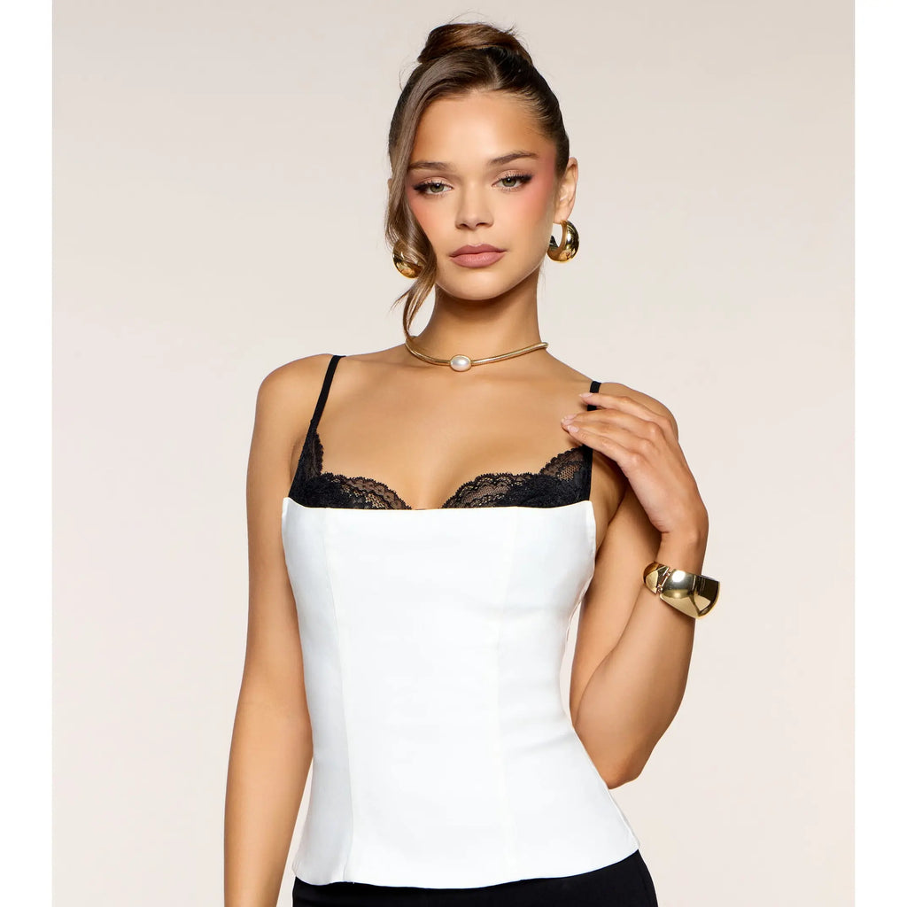 Elevate Your Style with the Elegant Corset Tank Top Featuring Unique Lace Detailing