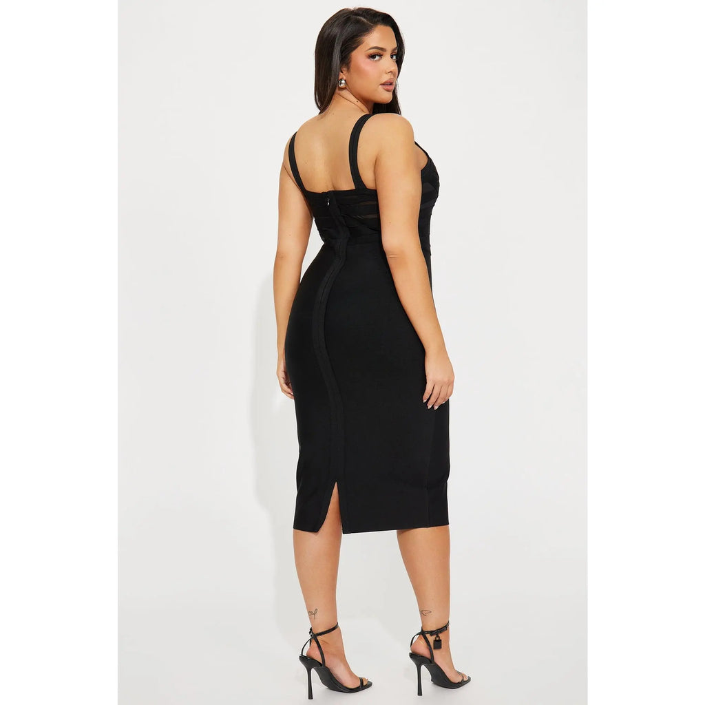 Cassidy Black Midi Dress with Bandage Design