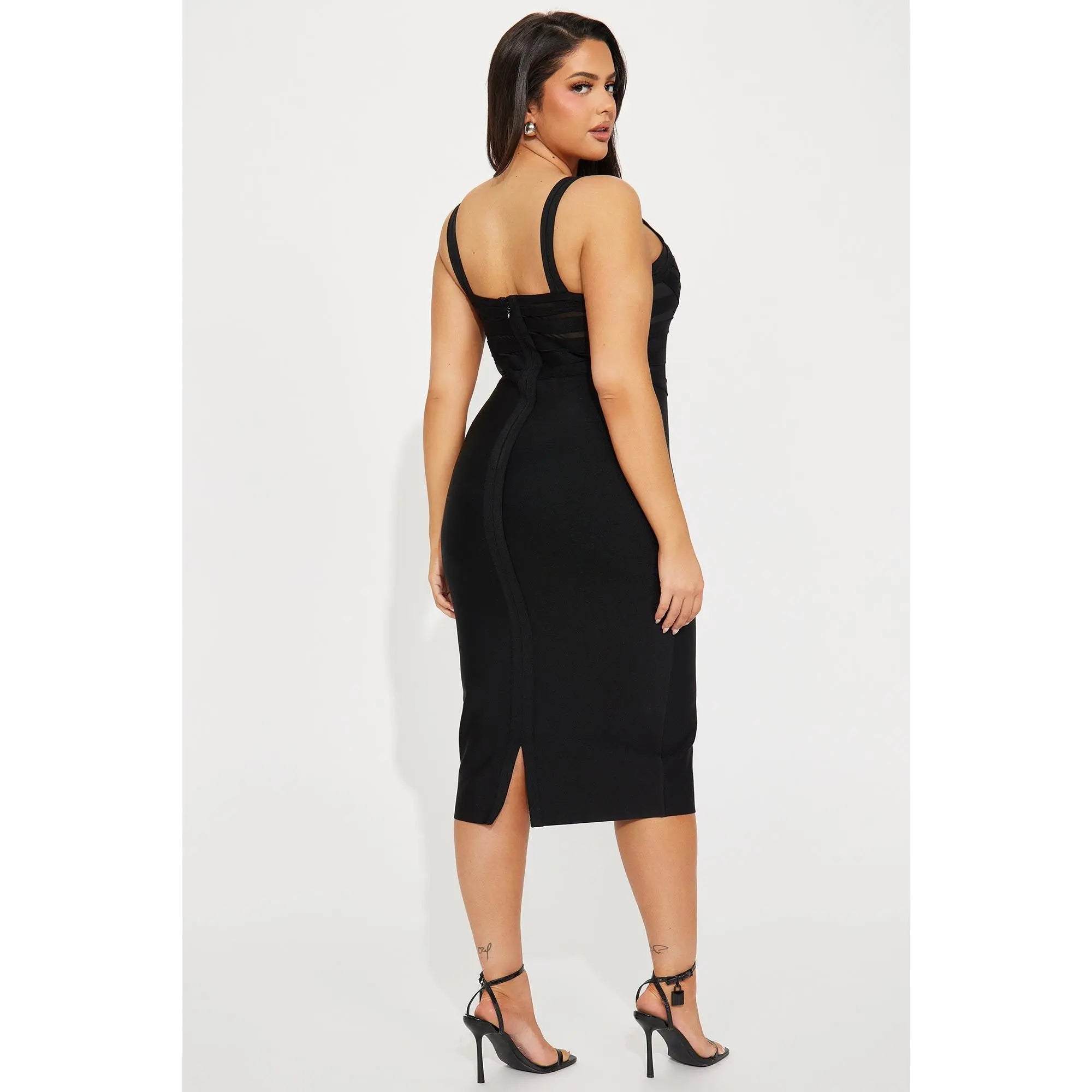 Cassidy Black Midi Dress with Bandage Design
