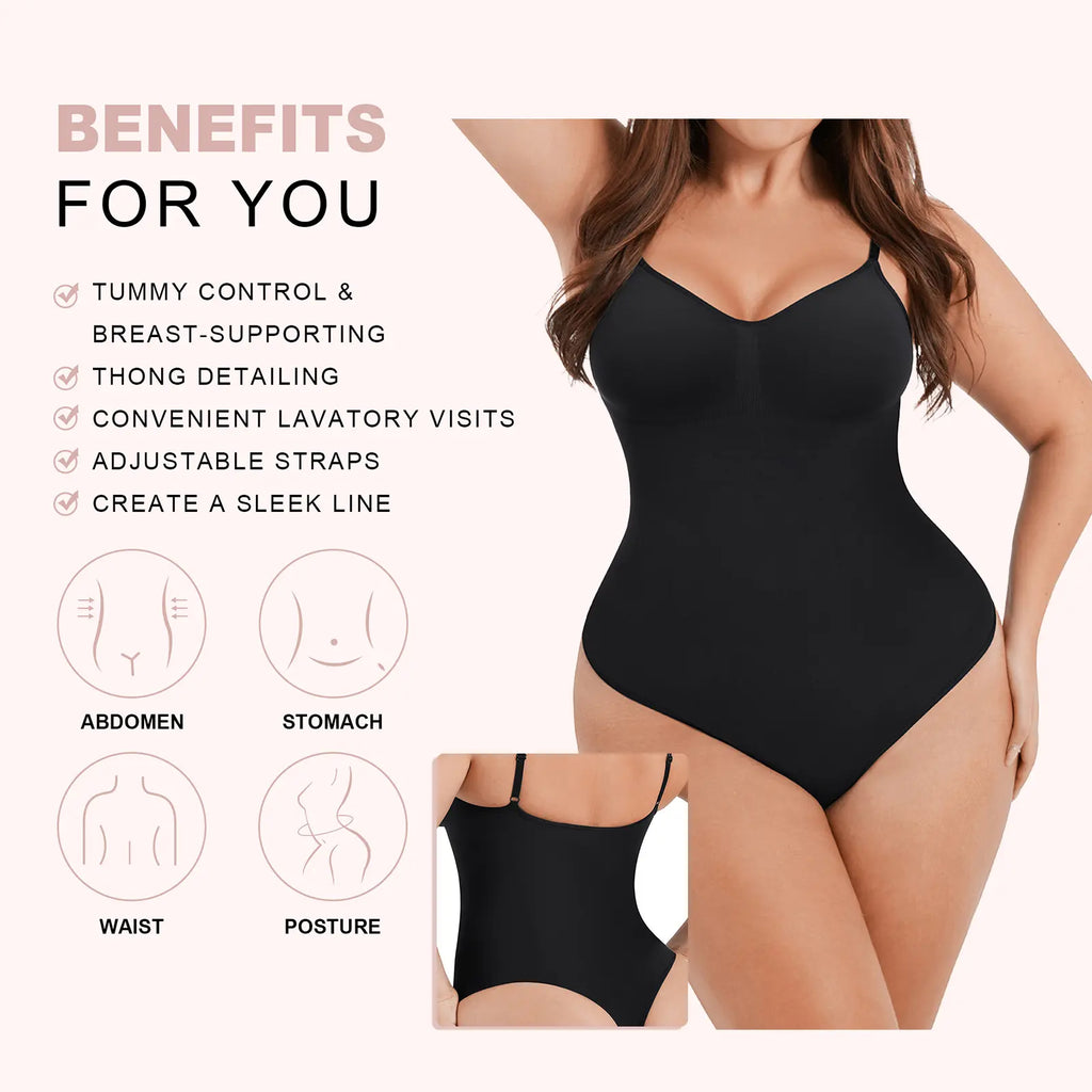 Feelingirl Seamless Covered Bust Thong Bodysuit - Women's Comfort Shapewear for Summer