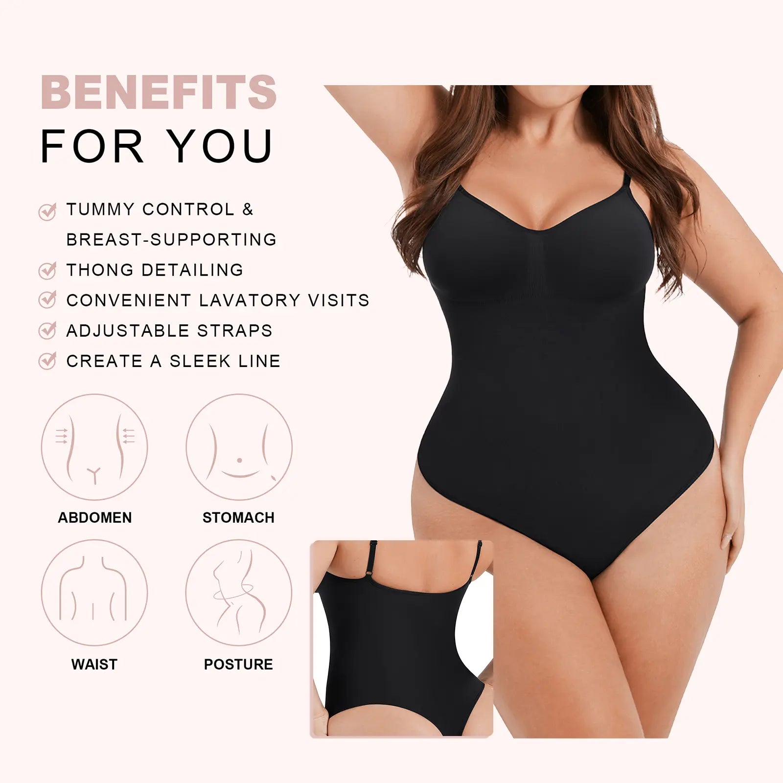 Feelingirl Seamless Covered Bust Thong Bodysuit - Women's Comfort Shapewear for Summer