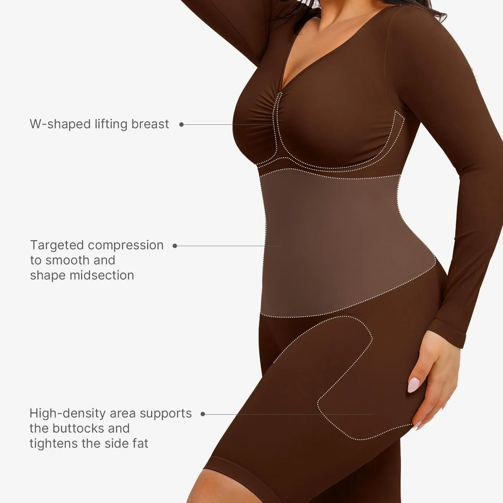 Elevate Your Style with the Feelingirl Women's Long Sleeve V-Neck Tummy Control Bodysuit - Perfect for Every Occasion!
