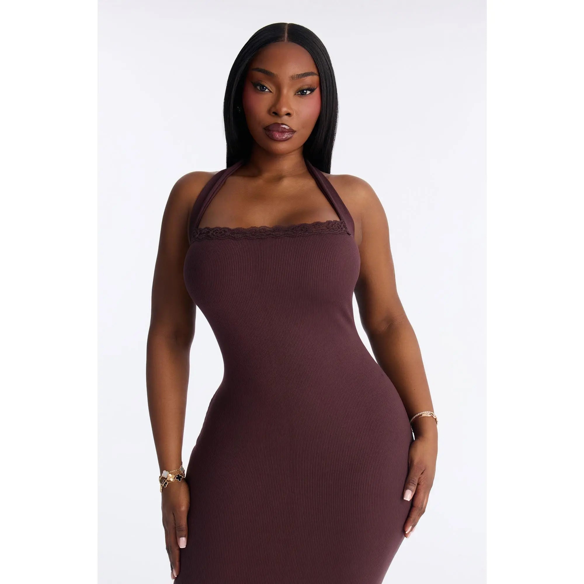 Elevate Your Style with the Mallory Chocolate Halter Midi Dress - Perfect for Any Occasion!