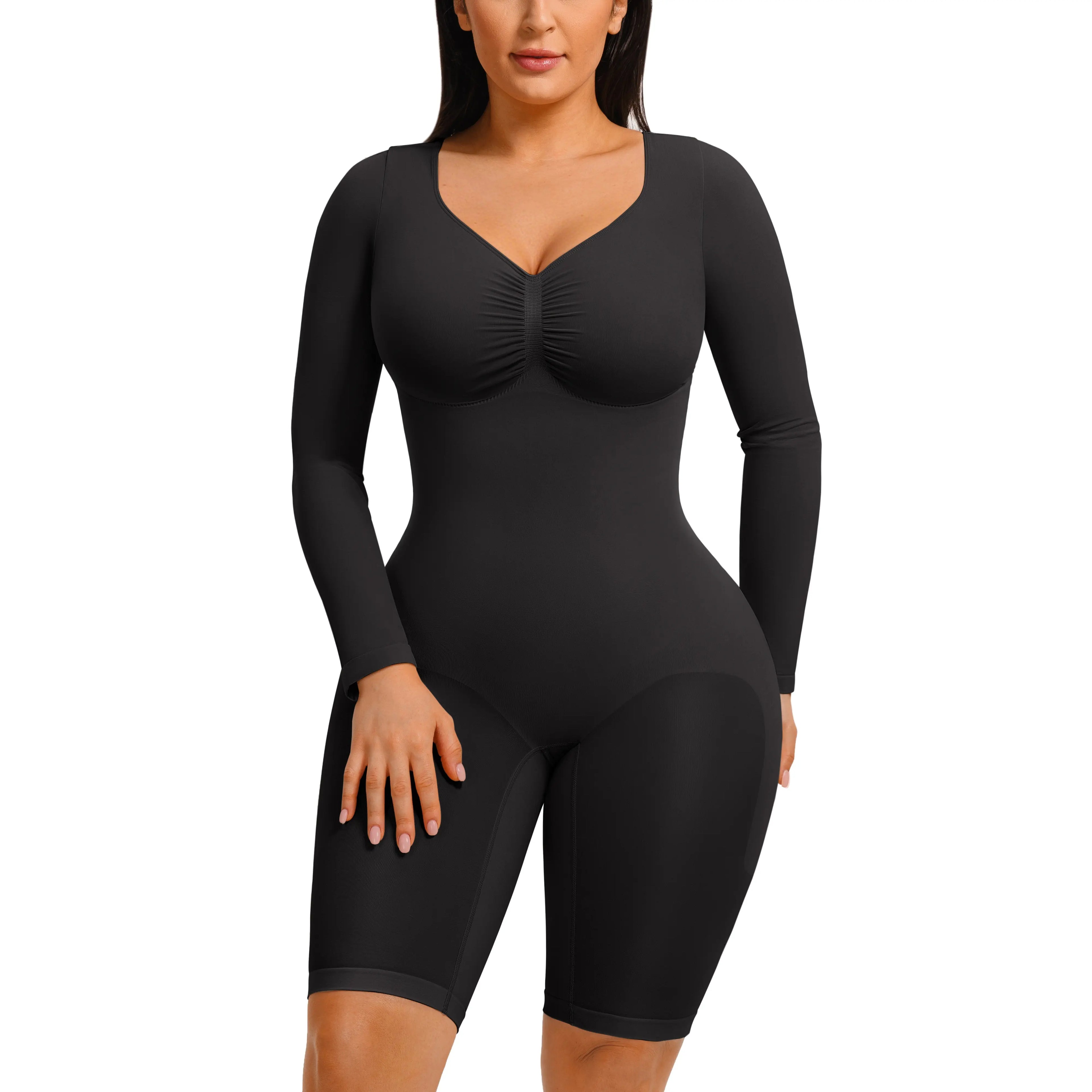 Elevate Your Style with the Feelingirl Women's Long Sleeve V-Neck Tummy Control Bodysuit - Perfect for Every Occasion!
