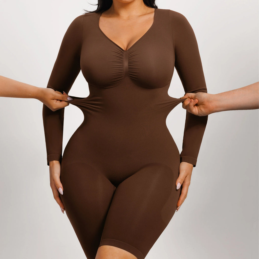 Elevate Your Style with the Feelingirl Women's Long Sleeve V-Neck Tummy Control Bodysuit - Perfect for Every Occasion!