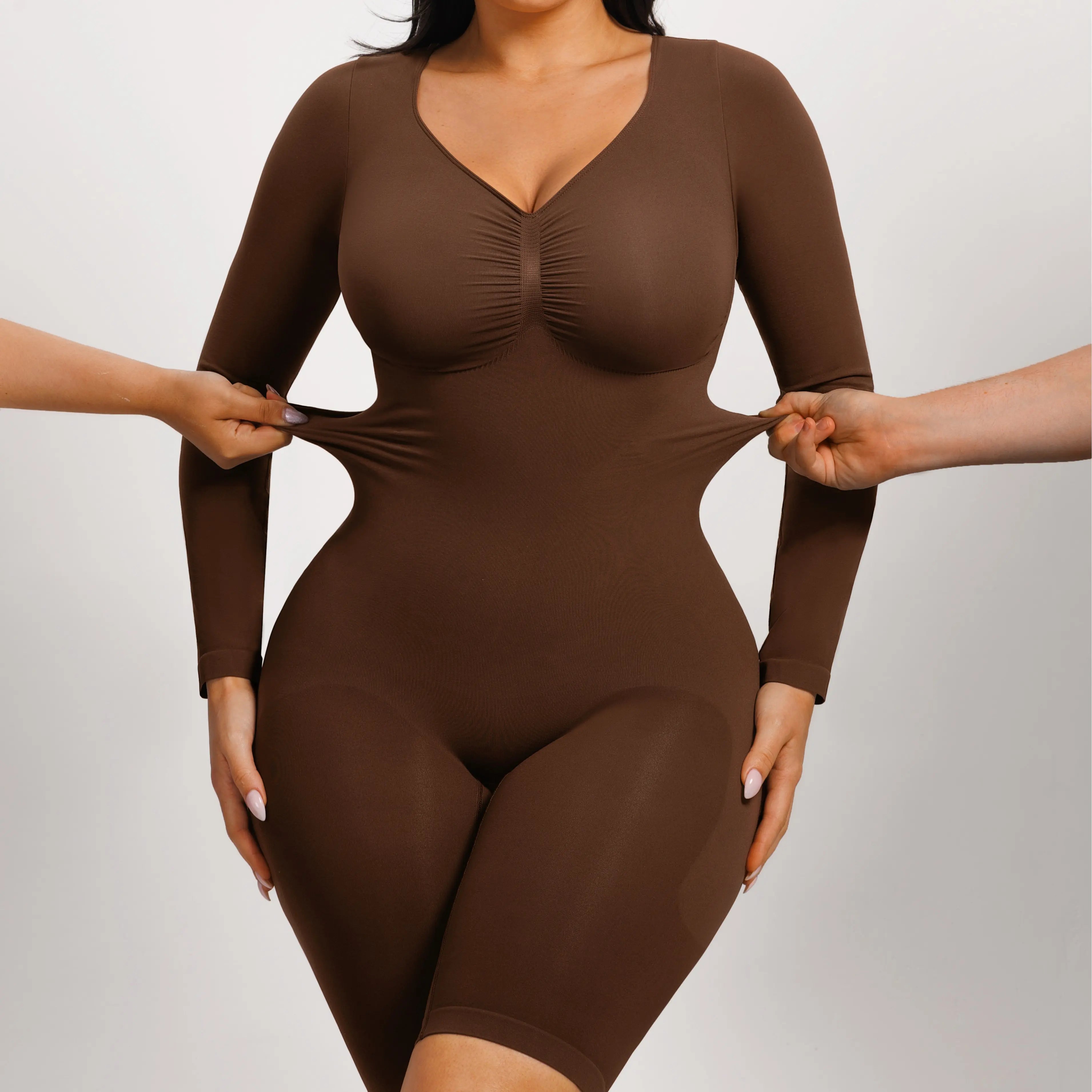 Elevate Your Style with the Feelingirl Women's Long Sleeve V-Neck Tummy Control Bodysuit - Perfect for Every Occasion!