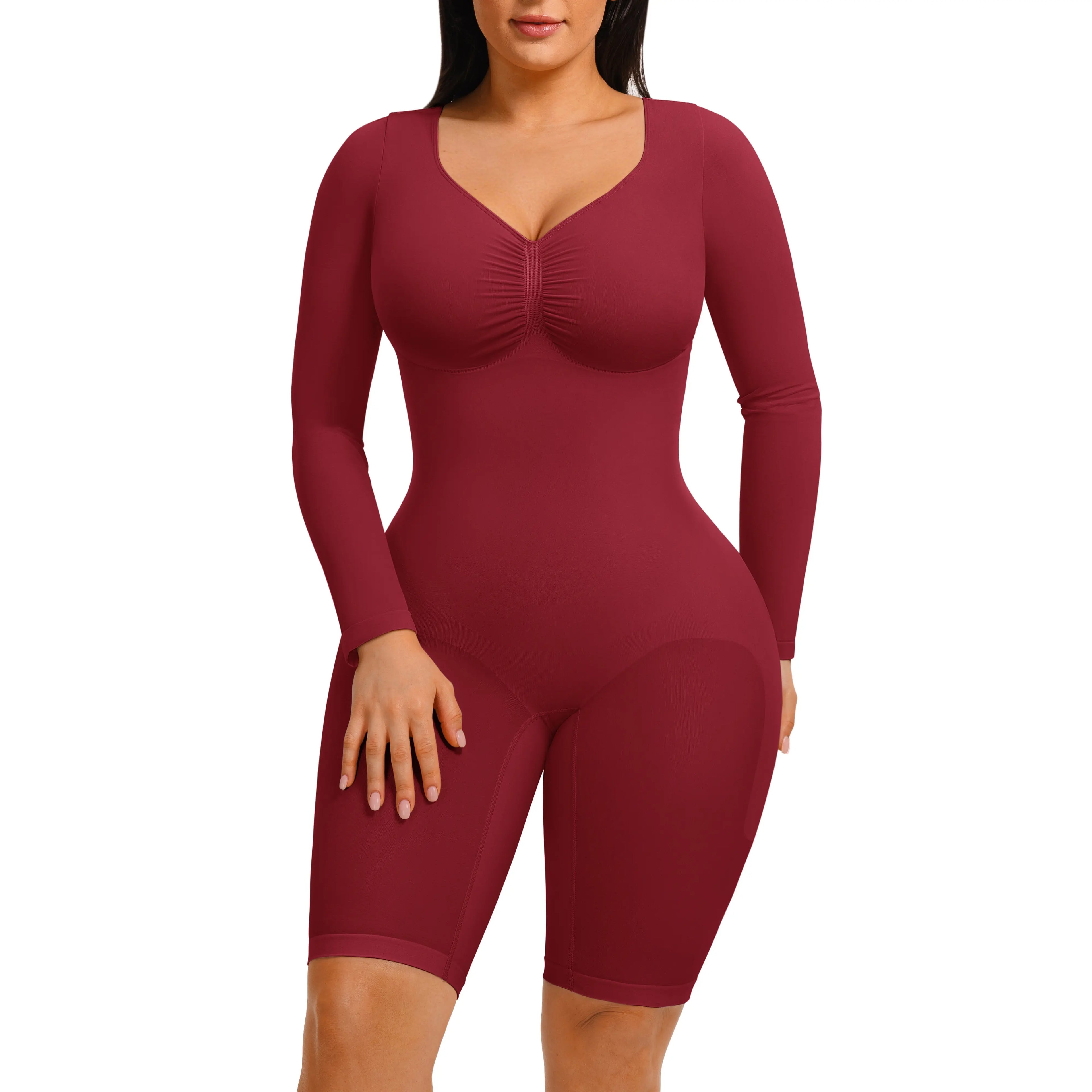 Elevate Your Style with the Feelingirl Women's Long Sleeve V-Neck Tummy Control Bodysuit - Perfect for Every Occasion!