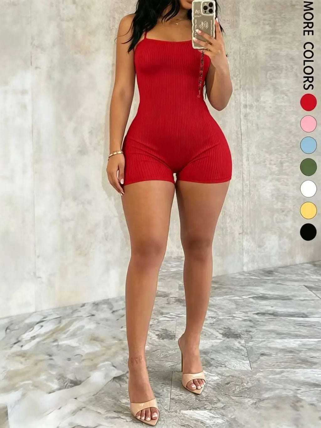 Chic Women's Solid Color Ribbed Bodysuit Romper - Casual Sleeveless Square Neck Design for Effortless Everyday Style