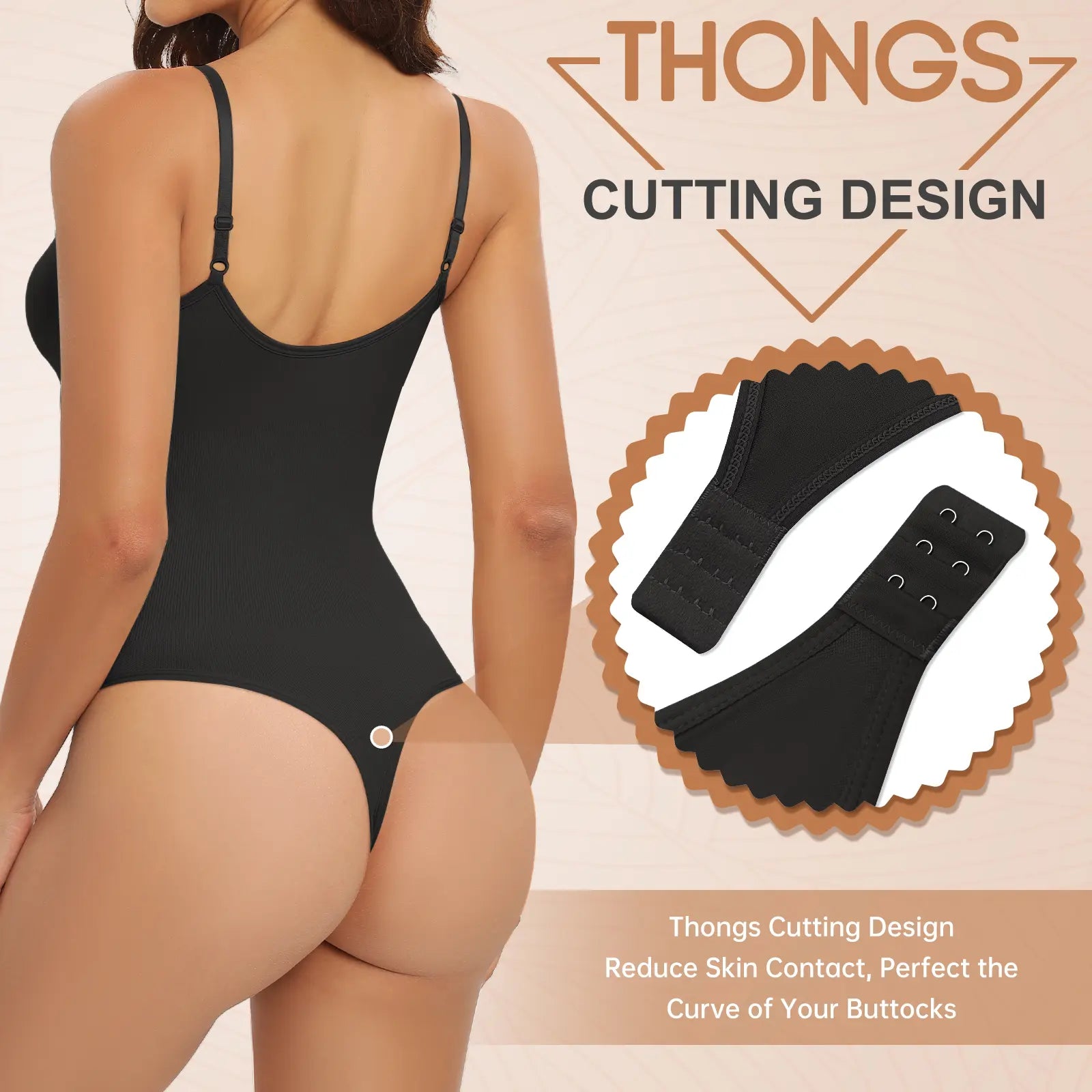 FASHORA Women's Seamless Thong Bodysuit Shapewear with V-Neck for Slimming and Sculpting