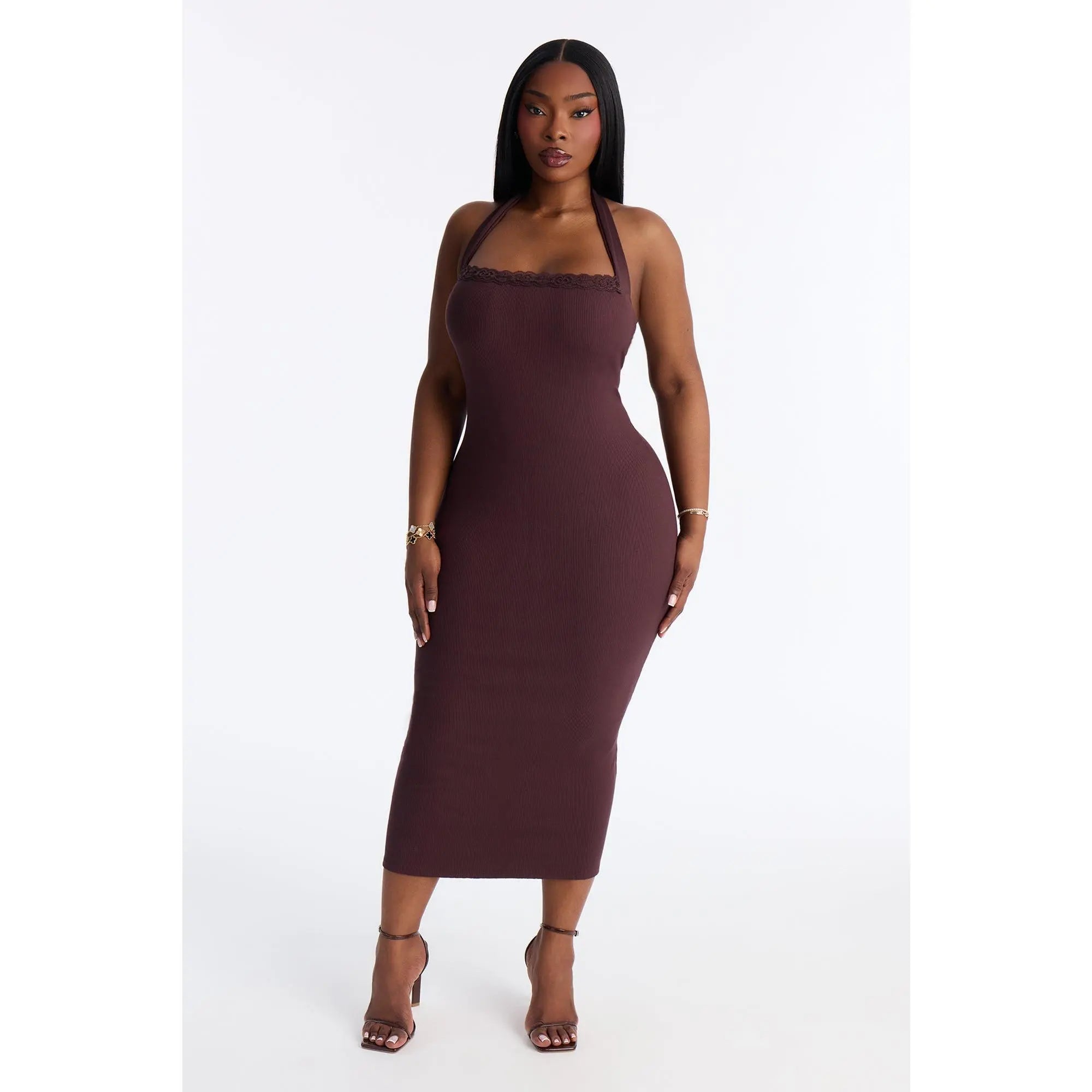 Elevate Your Style with the Mallory Chocolate Halter Midi Dress - Perfect for Any Occasion!
