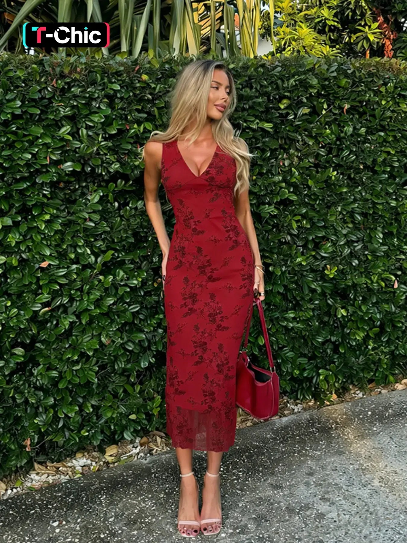 Chic Summer Elegance: Women's Floral Print Sleeveless Deep V-Neck A-Line Dress for Parties and Weddings
