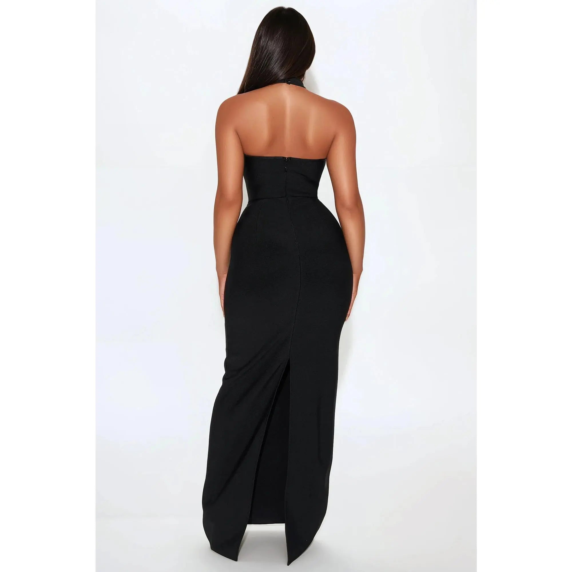 Kendra Halter Neck Black Bandage Maxi Dress