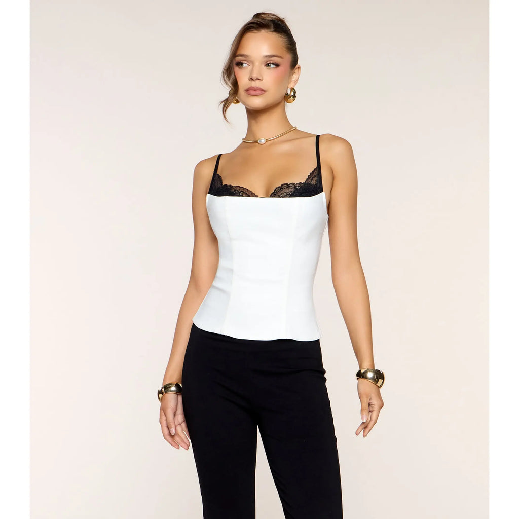 Elevate Your Style with the Elegant Corset Tank Top Featuring Unique Lace Detailing