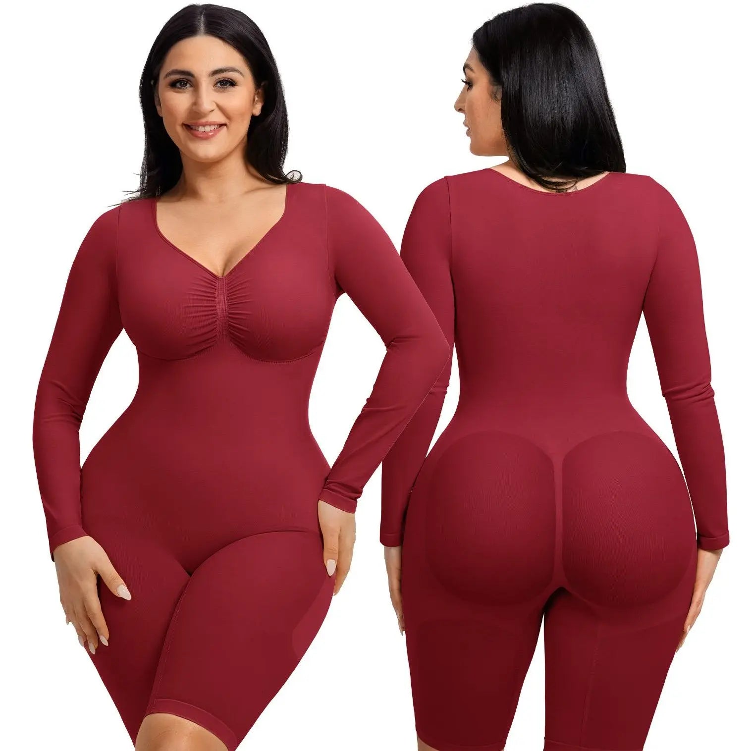 Elevate Your Style with the Feelingirl Women's Long Sleeve V-Neck Tummy Control Bodysuit - Perfect for Every Occasion!