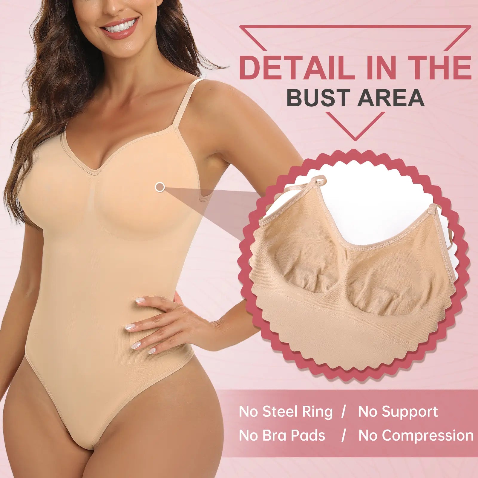 FASHORA Women's Seamless Thong Bodysuit Shapewear with V-Neck for Slimming and Sculpting