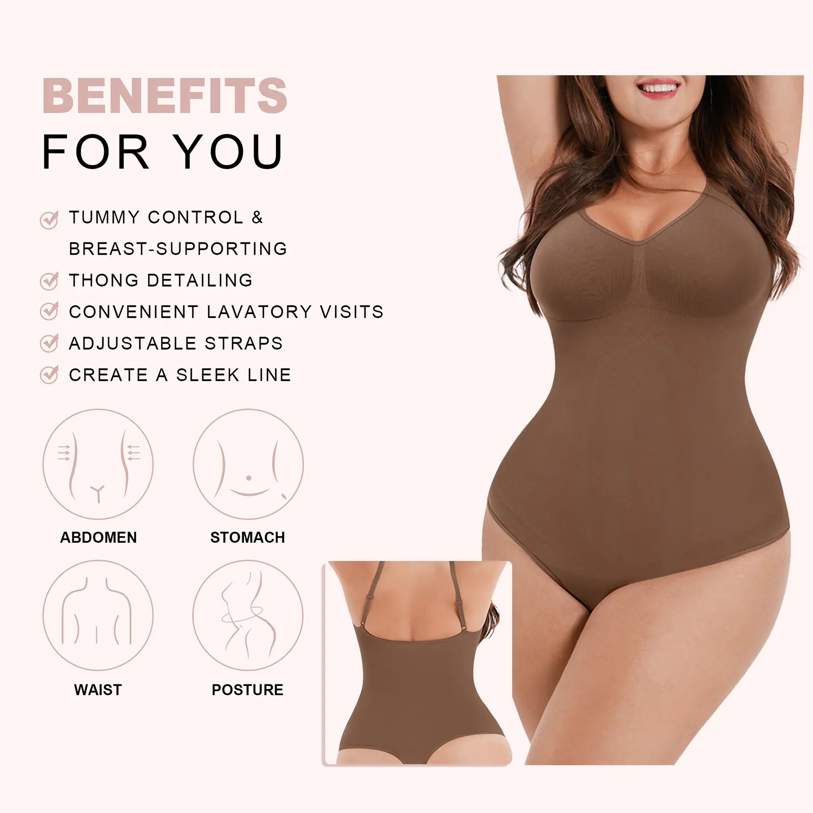 Feelingirl Seamless Covered Bust Thong Bodysuit - Women's Comfort Shapewear for Summer
