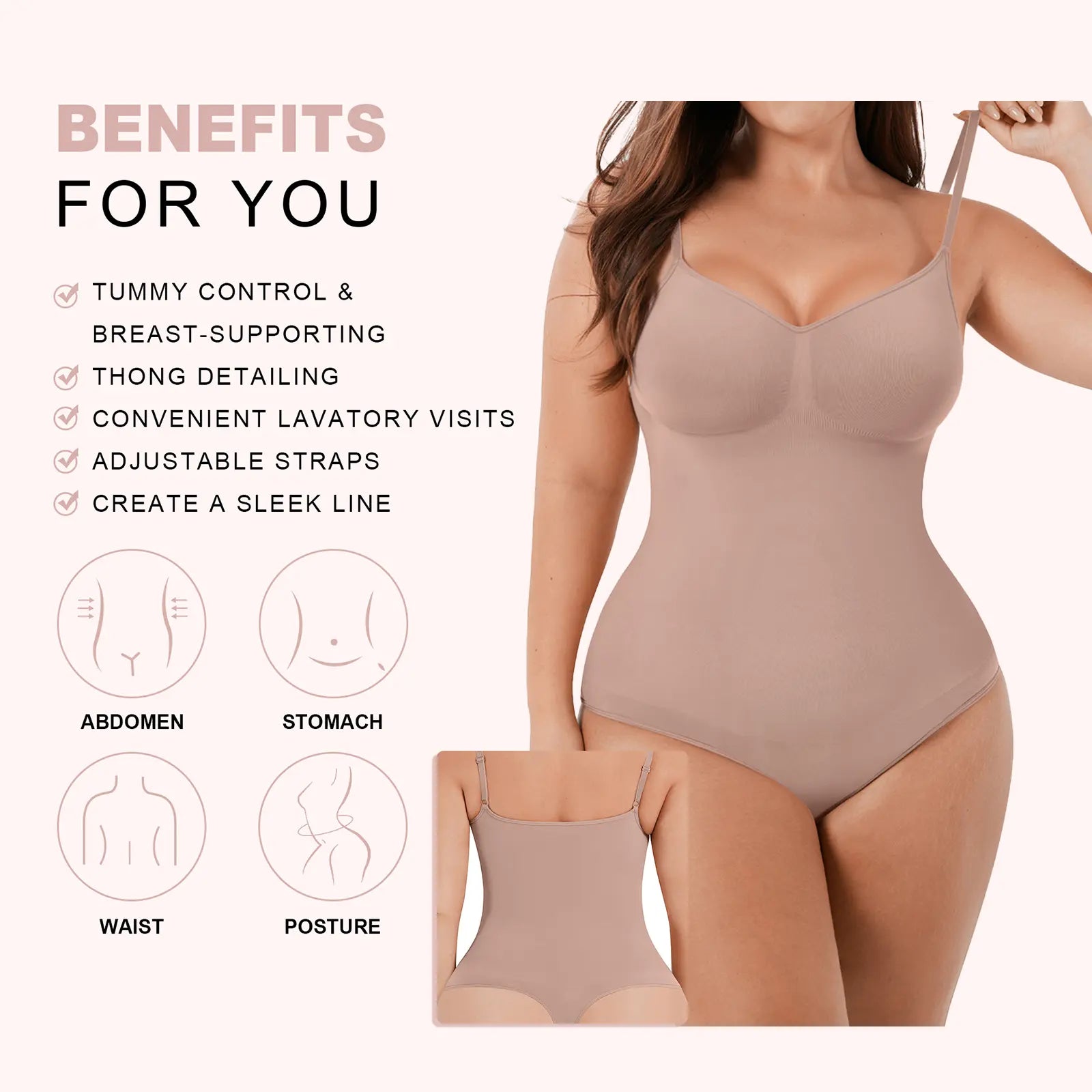 Feelingirl Seamless Covered Bust Thong Bodysuit - Women's Comfort Shapewear for Summer