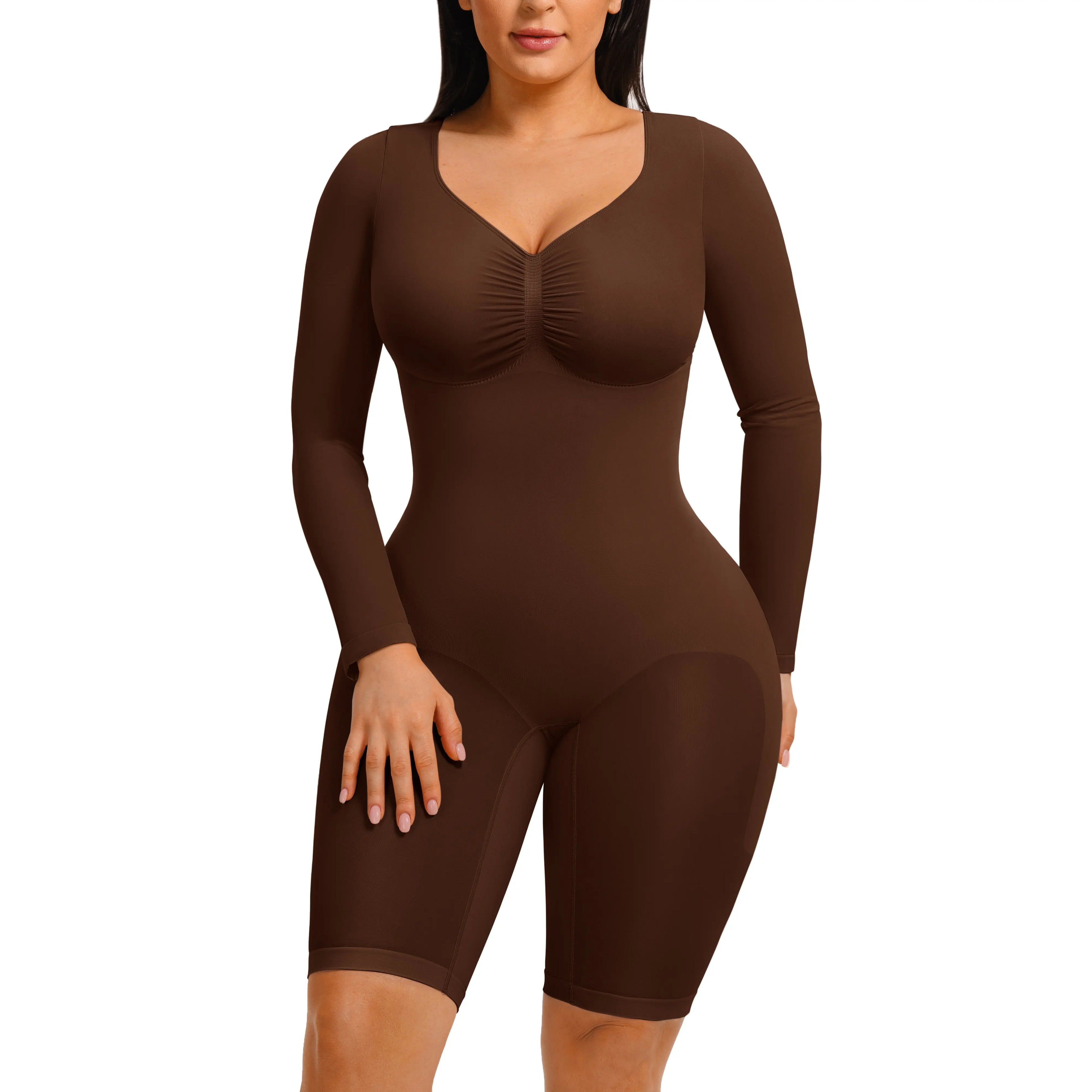 Elevate Your Style with the Feelingirl Women's Long Sleeve V-Neck Tummy Control Bodysuit - Perfect for Every Occasion!