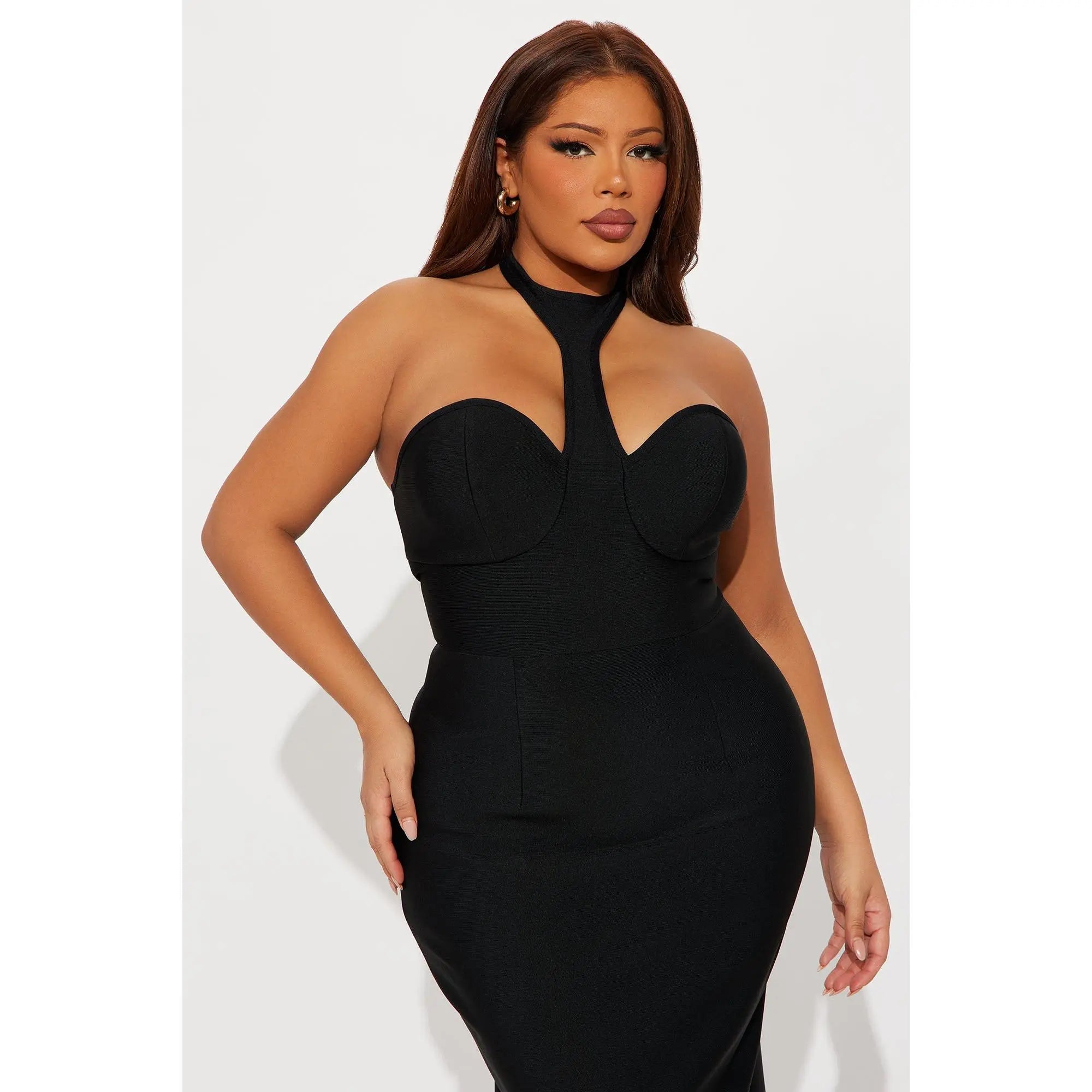 Kendra Halter Neck Black Bandage Maxi Dress