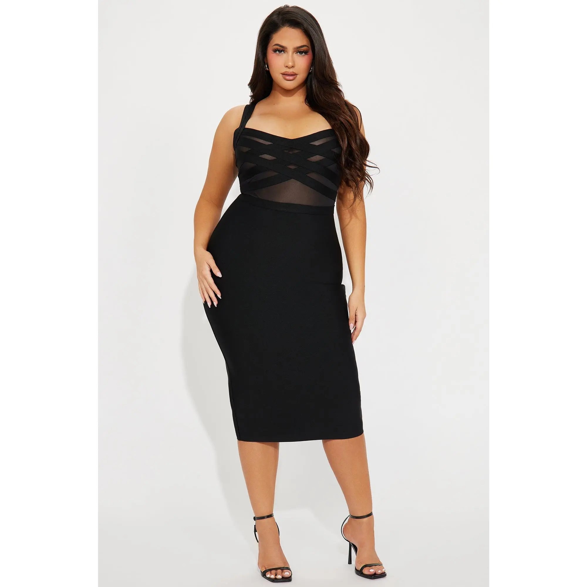 Cassidy Black Midi Dress with Bandage Design